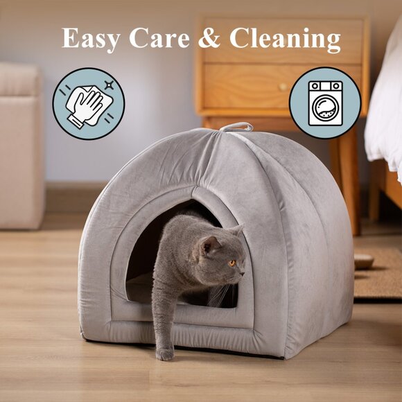 Large Cat Bed - Soft Cat Tent - Grey - 19x19 inches - New In Original Packaging - Picture 4 of 7